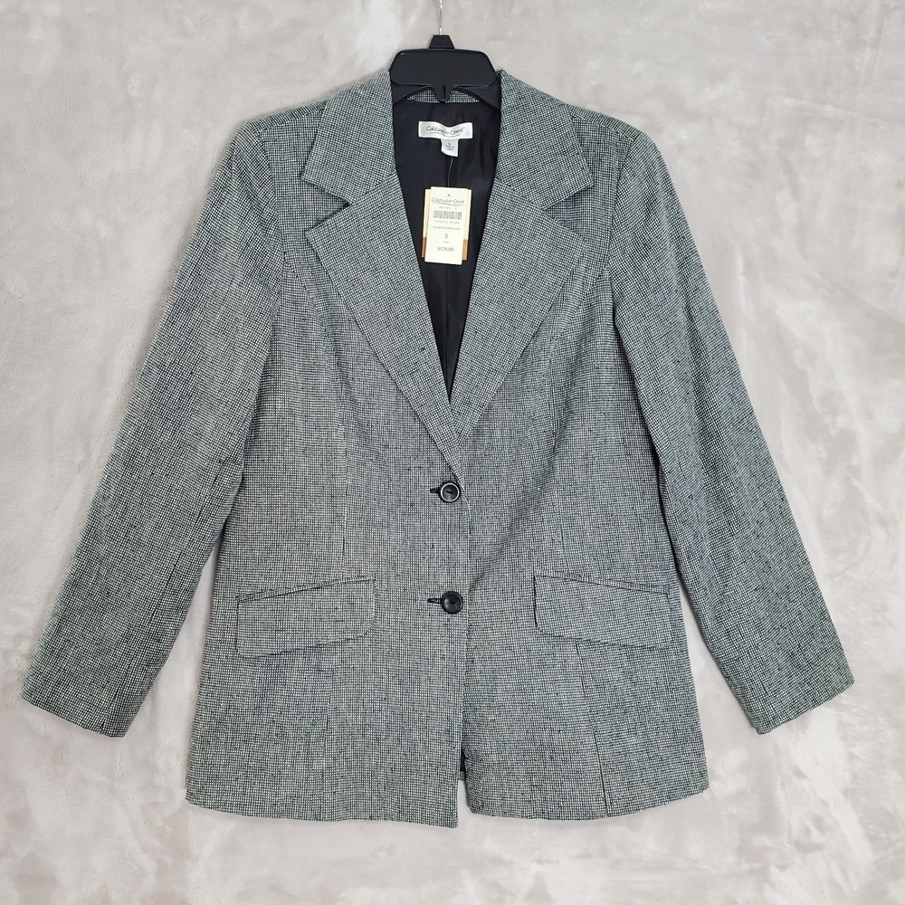 Coldwater Creek 100% Silk Blazer Jacket Misses 8 Black & White Check Lined NWT